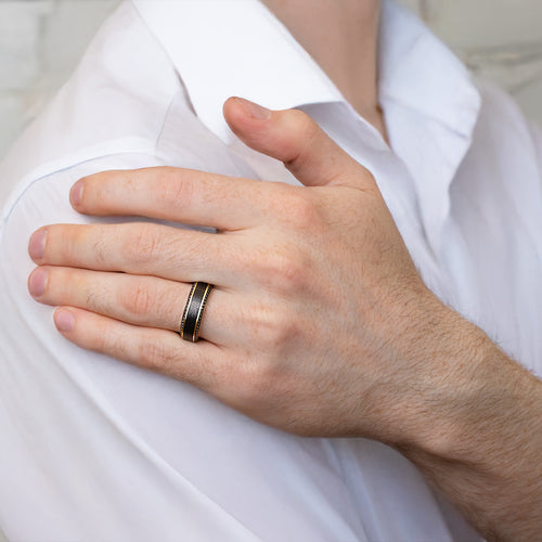 7.5mm Forged Carbon Fiber & Diamond Wedding Band Image 2