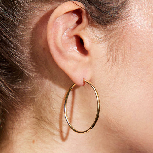Large 2mm Round Tube Hoop Earrings Image 2