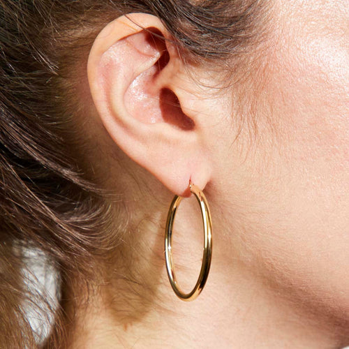 Large 3mm Round Tube Hoop Earrings Image 2