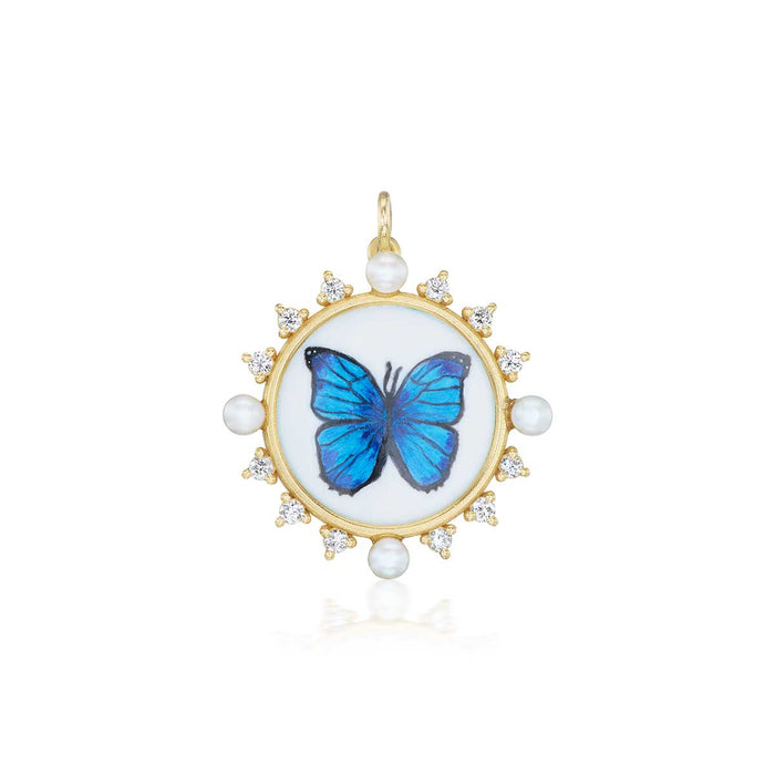 Diamond & Pearl Enamel Butterfly Charm