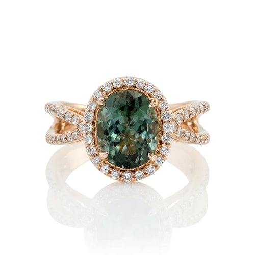 Green Tourmaline and Pave Diamond Ring