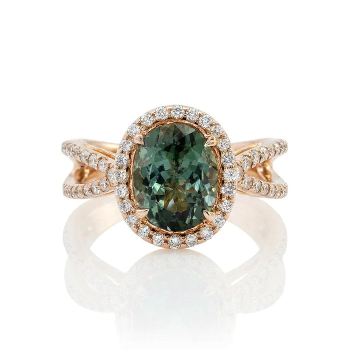 Green Tourmaline and Pave Diamond Ring