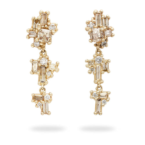 Champagne & White Diamond Drop Earrings
