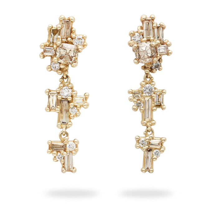 Champagne & White Diamond Drop Earrings