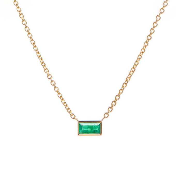 Emerald Baguette Bezel Pendant Necklace