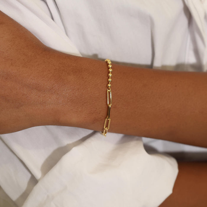 7" 14K Yellow Gold Bead and Oval Link Bracelet