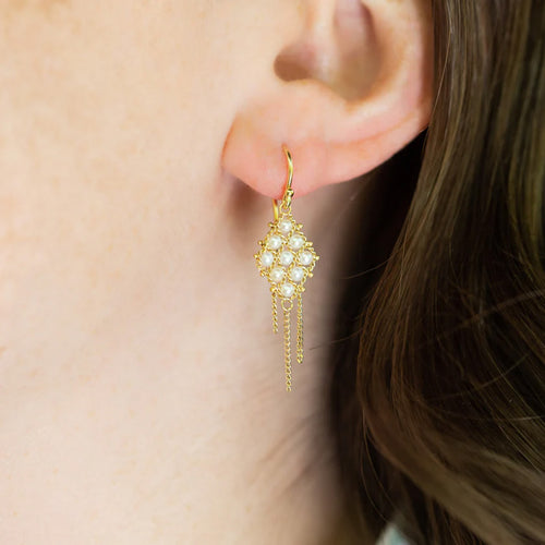 Freshwater Pearl Small Textile Drop Earrings Image 2