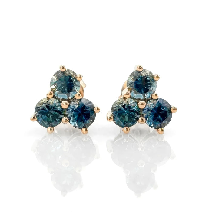 Three Stone Montana Sapphire Cluster Earrings