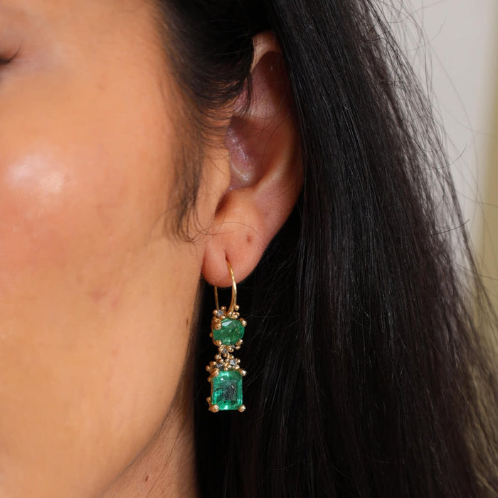 Emerald Double Drop Earrings