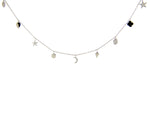 Diamond Star, Moon and Clover Charm Necklace