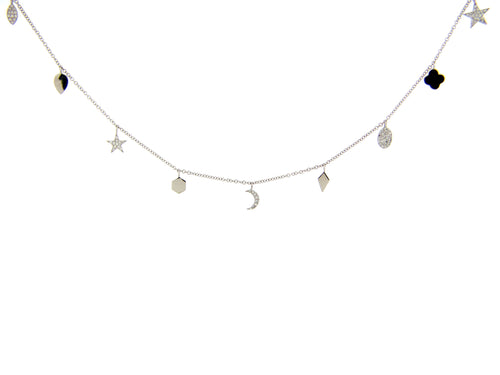 Diamond Star, Moon and Clover Charm Necklace
