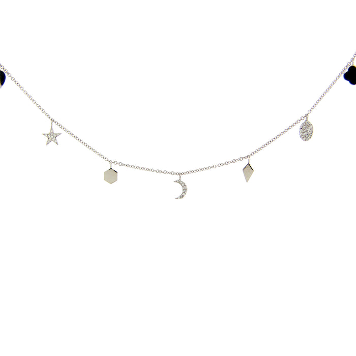 Diamond Star, Moon and Clover Charm Necklace