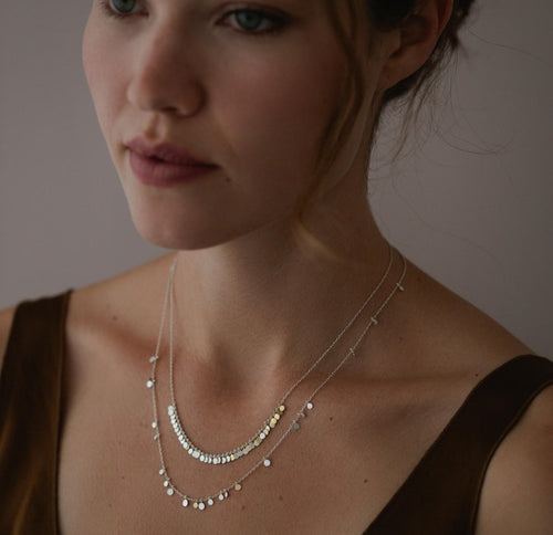 Silver and Gold Tiny Dots Arc Necklace Image 2