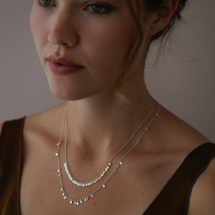 Silver and Gold Tiny Dots Arc Necklace