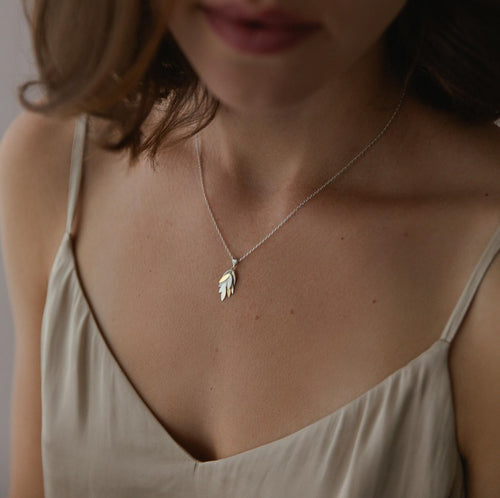 Silver and Gold Falling Leaf Pendant Necklace Image 2