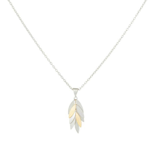 Silver and Gold Falling Leaf Pendant Necklace