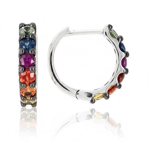 Rainbow Sapphire Huggie Earrings