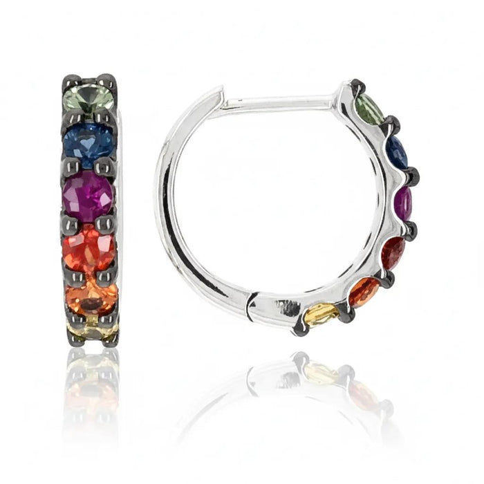 Rainbow Sapphire Huggie Earrings