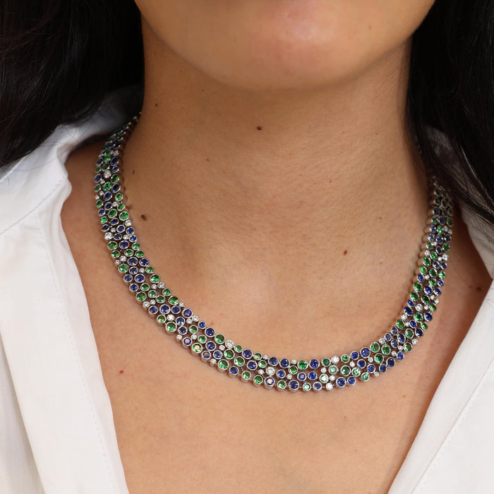 Blue Sapphire & Tsavorite De La Vie Necklace