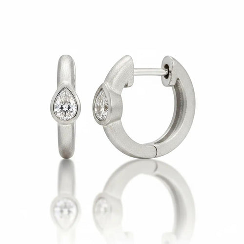 Diamond Pear Bezel Hoop Earrings