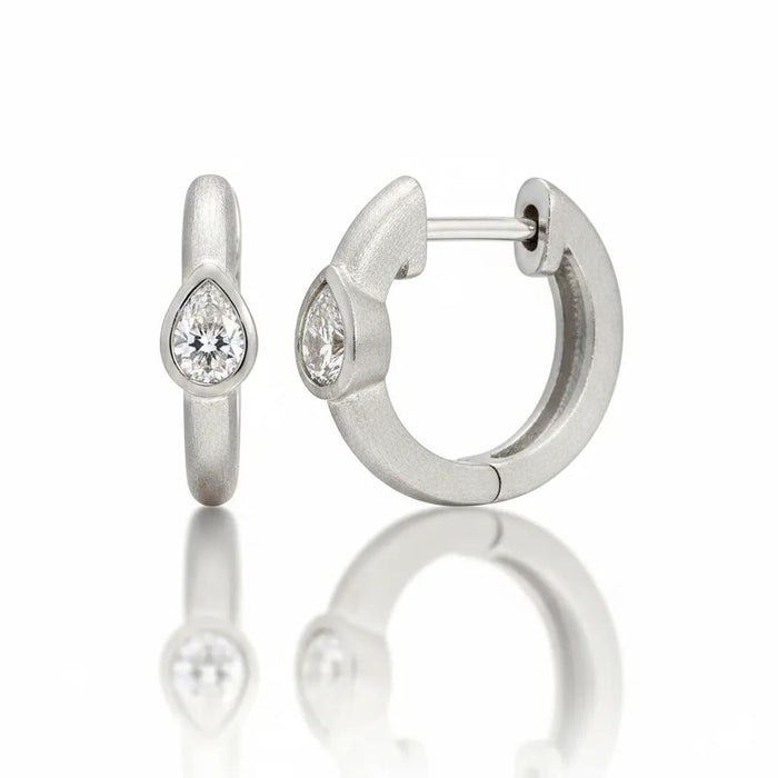 Diamond Pear Bezel Hoop Earrings