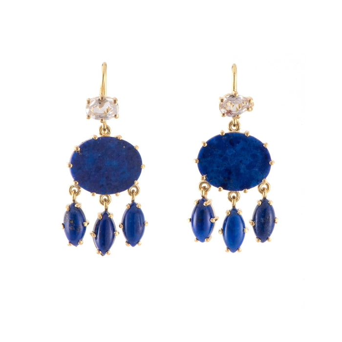 18K YELLOW GOLD DROP EARRINGS FEATURE 4.20CT AND 3.14CT LAPIS LAZULI, BY SYLVA AND CIE.