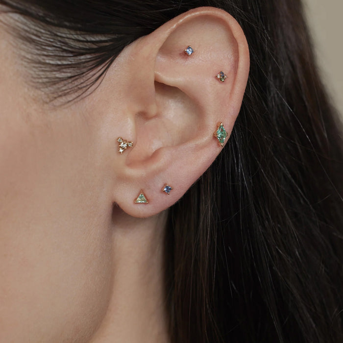 Green Beryl Triad Stud Earrings