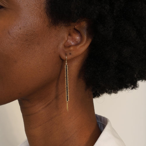 Textile Drop Earrings with Blue Diamonds