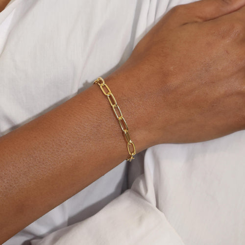 7" 14K Yellow Gold Bead and Oval Link Bracelet