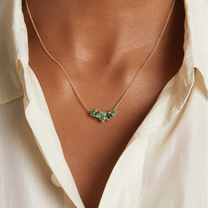 Emerald Cluster Bar Necklace