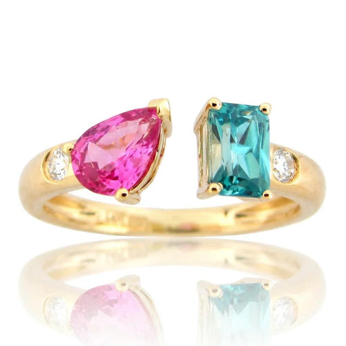 Blue Zircon, Pink Sapphire and Diamond Statement Ring