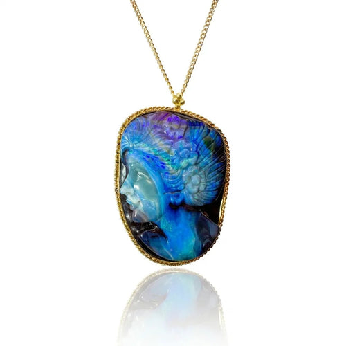 Carved Opal Cameo Necklace