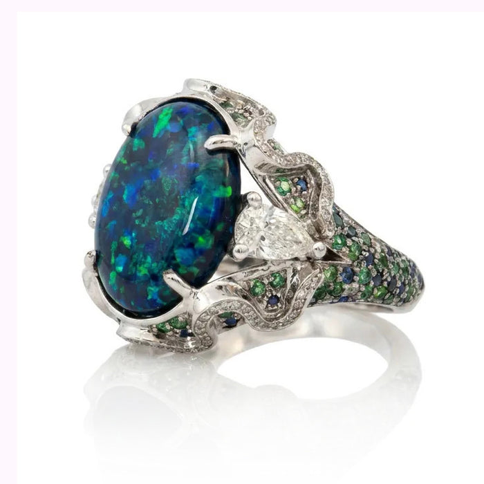 Opal and Diamond Statement Ring