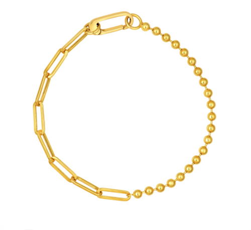 7" 14K Yellow Gold Bead and Oval Link Bracelet