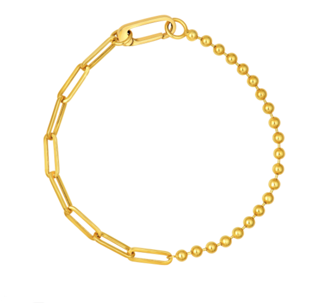 7" 14K Yellow Gold Bead and Oval Link Bracelet