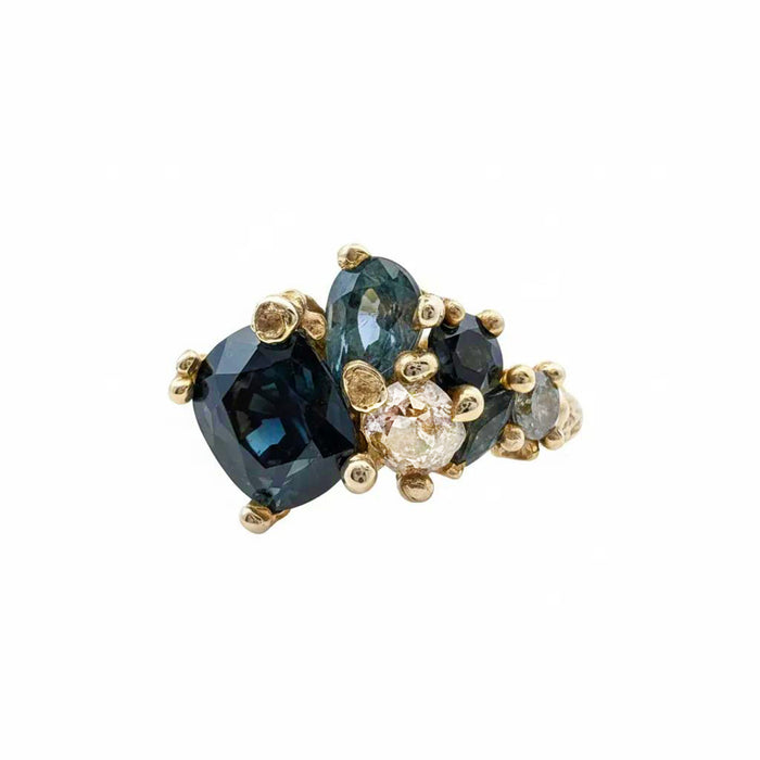 Tumbling Blue Sapphire and Diamond Ring