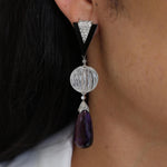 Diamond, Onyx and Carved Rock Crystal Dangle Drop Earrings