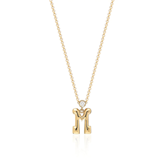 "Sanse" Small Letter and Diamond M Necklace