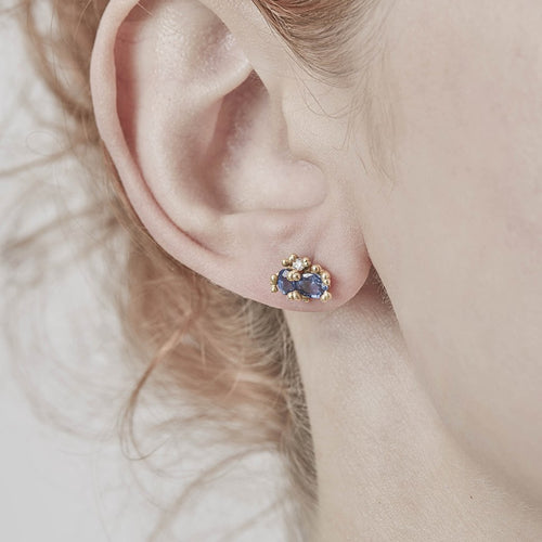 Sapphire & Diamond Cluster Stud Earrings Image 2