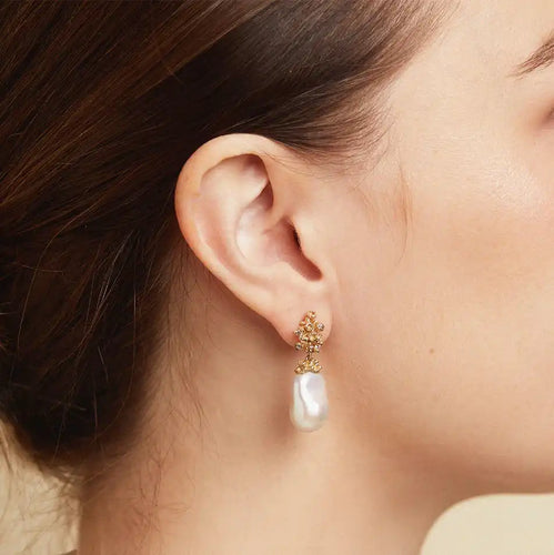 Pearl Drop Earrings with White & Grey Diamonds and Barnacles Image 2