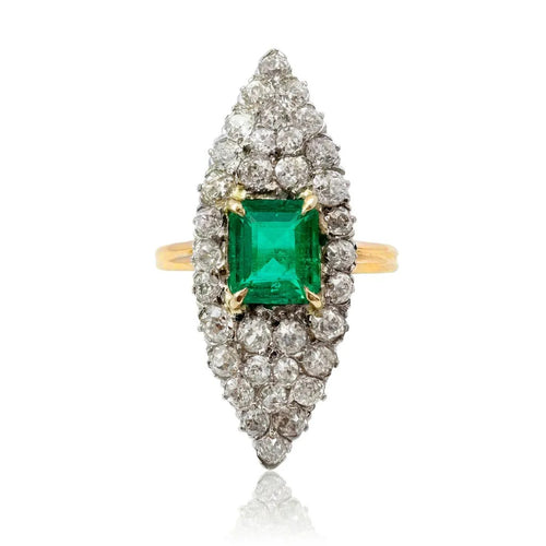 Emerald and Diamond Navette Ring