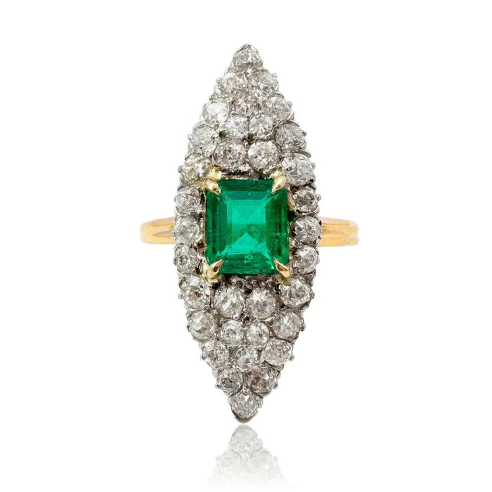 Emerald and Diamond Navette Ring