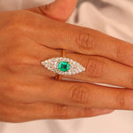 Emerald and Diamond Navette Ring