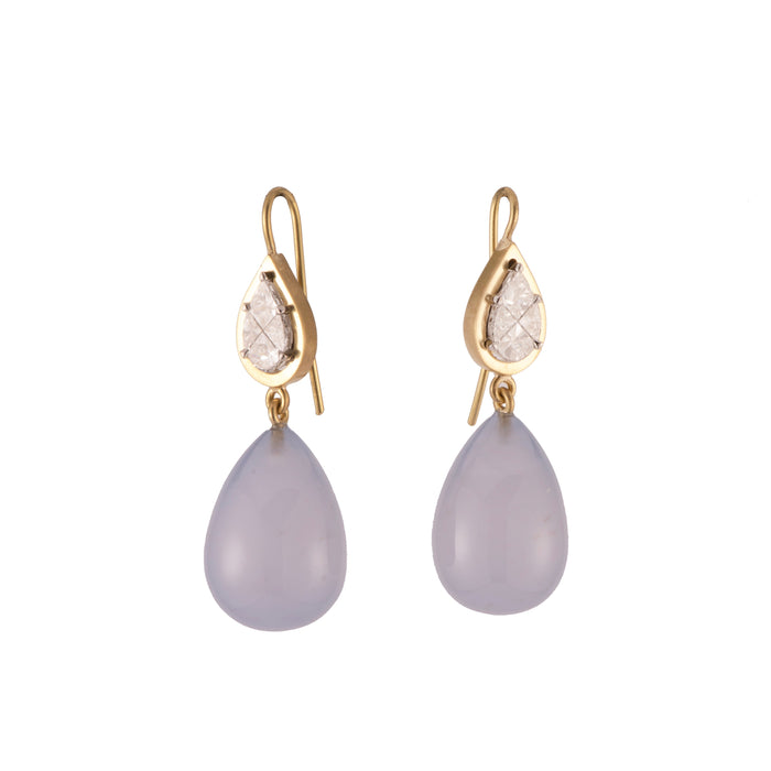 Chalcedony and Diamonds Drop Earrings