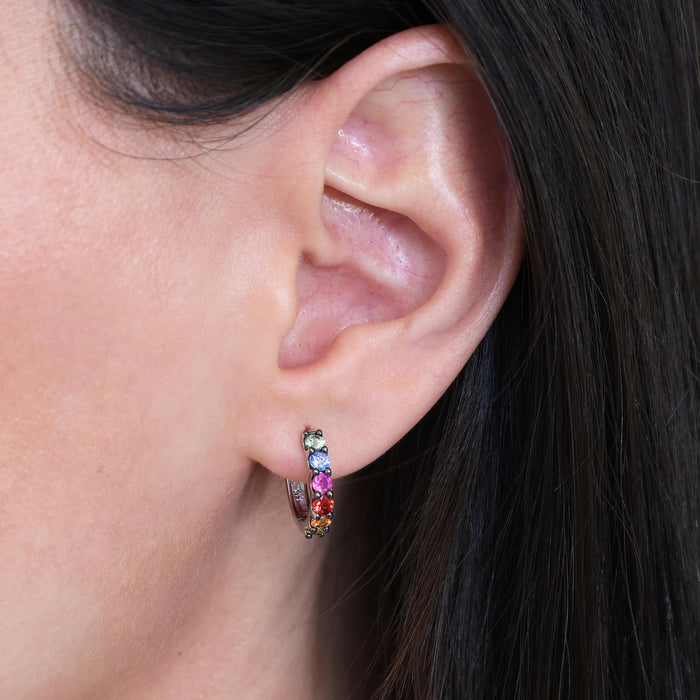Rainbow Sapphire Huggie Earrings