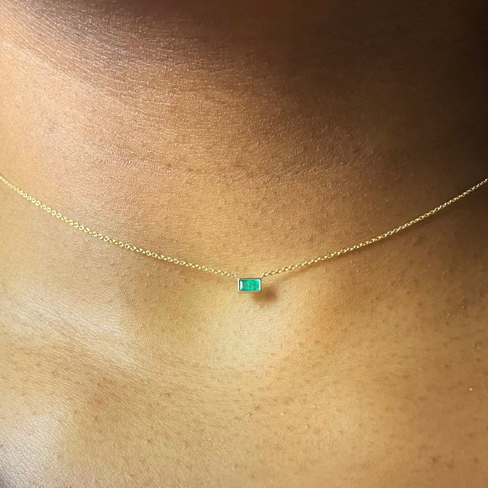 Emerald Baguette Bezel Pendant Necklace