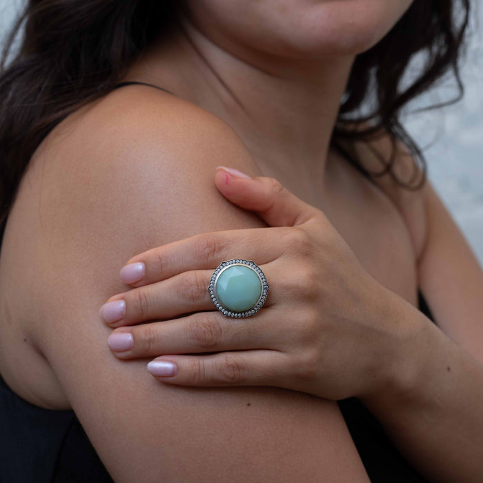 Chrysoprase & Diamond Halo Statement Ring