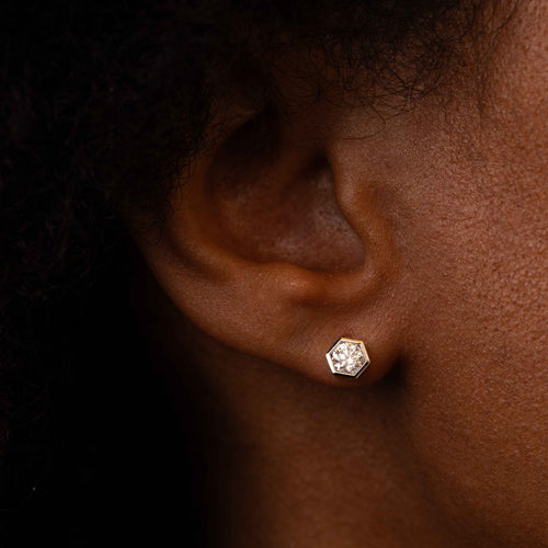 Diamond Hex Stud Earrings Image 2