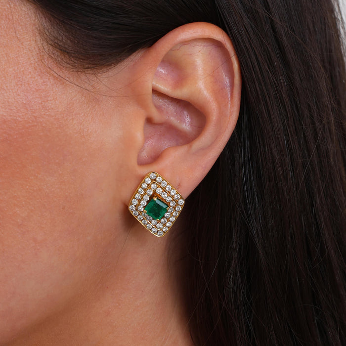 Emerald and Diamond Clip On Earrings