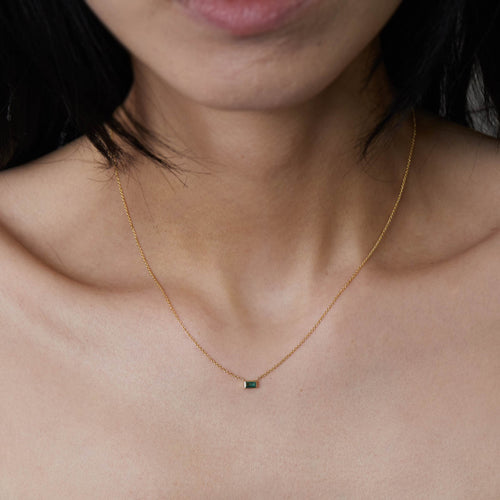 Emerald Baguette Bezel Pendant Necklace Image 2